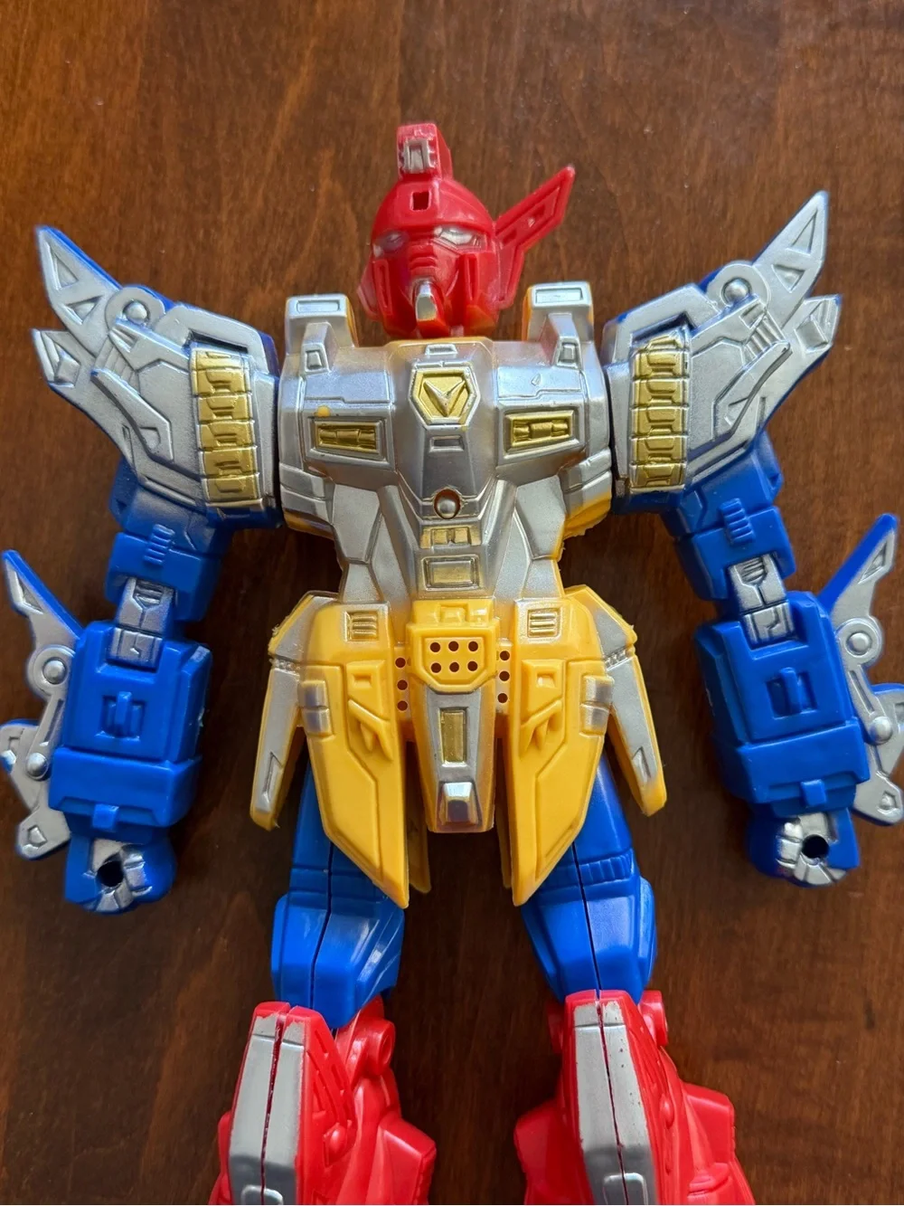 Vintage Mecha Robot Action Figure Toy Red Blue Yellow 10” Unknown Brand